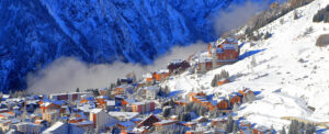 Les Deux Alpes ski resort, surrounded by dramatic mountain scenery