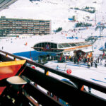 View over the ski lift station from the balcony at the Skilt