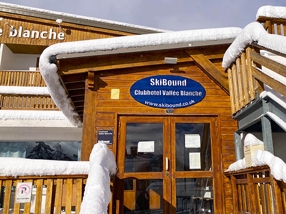 Our Clubhotel Vallee Blanche in Alpe d'Huez, covered in snow